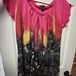 Alfani Pink & Yellow Abstract Print Women's Top